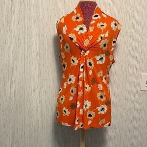Premise Orange Floral Knot Front Blouse Size XL